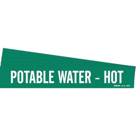 Brady POTABLE WATER - HOT Pipe Marker Style 1 White on Green 1 per Card, 5 PK 106152-PK